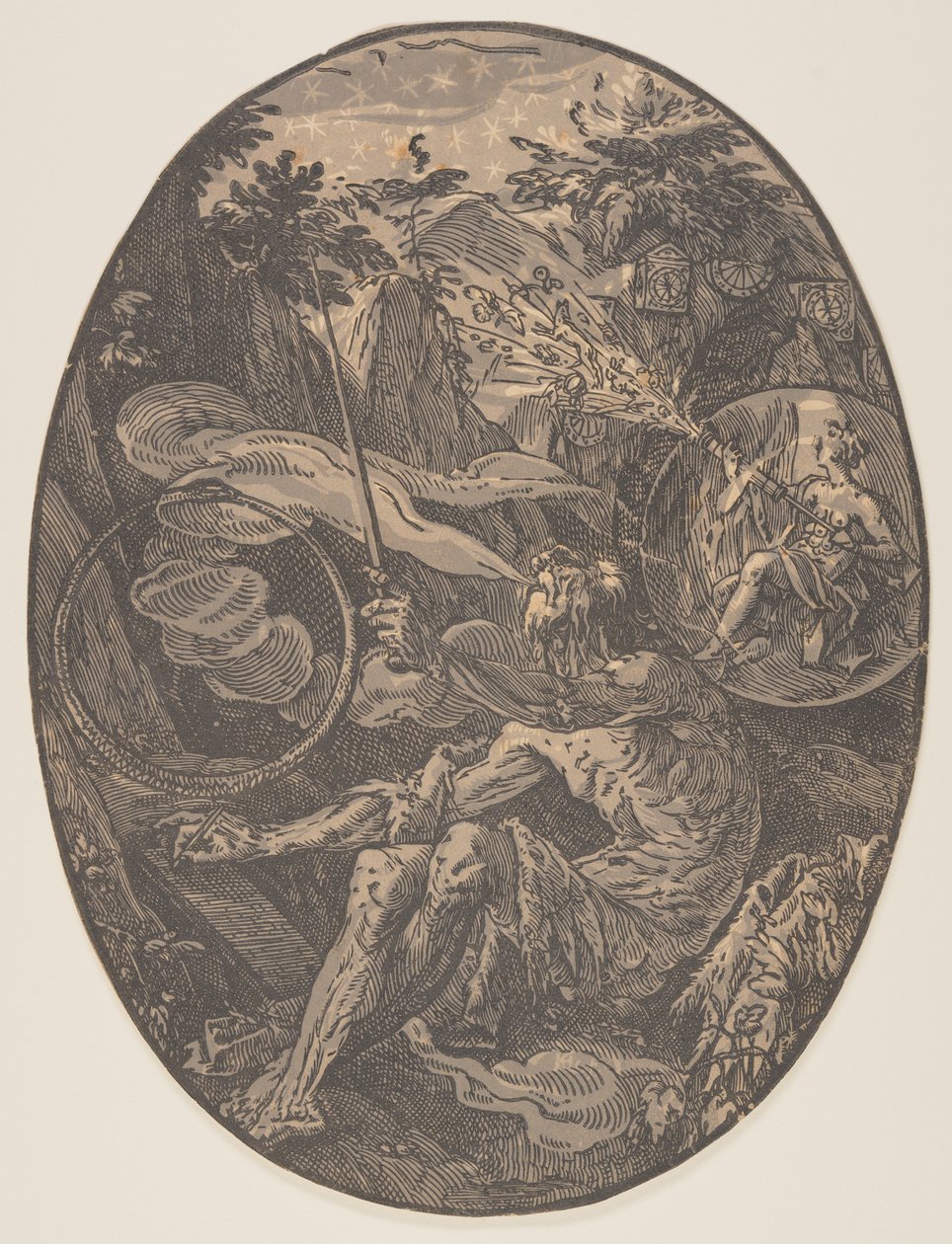 Demogorgon in de Grot der Eeuwigheid, uit De Goden door Hendrick Goltzius