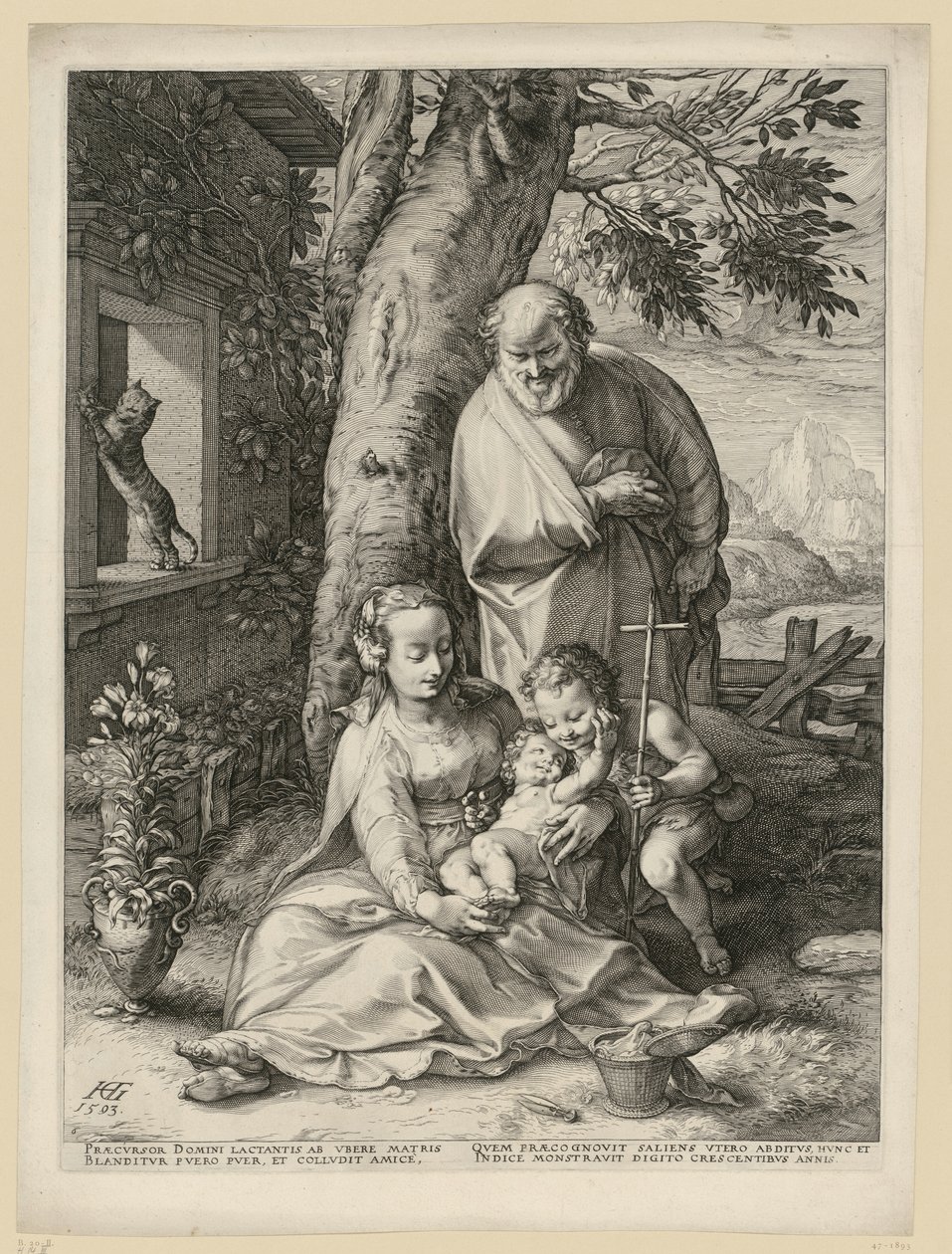 De Heilige Familie met de jonge Johannes door Hendrick Goltzius