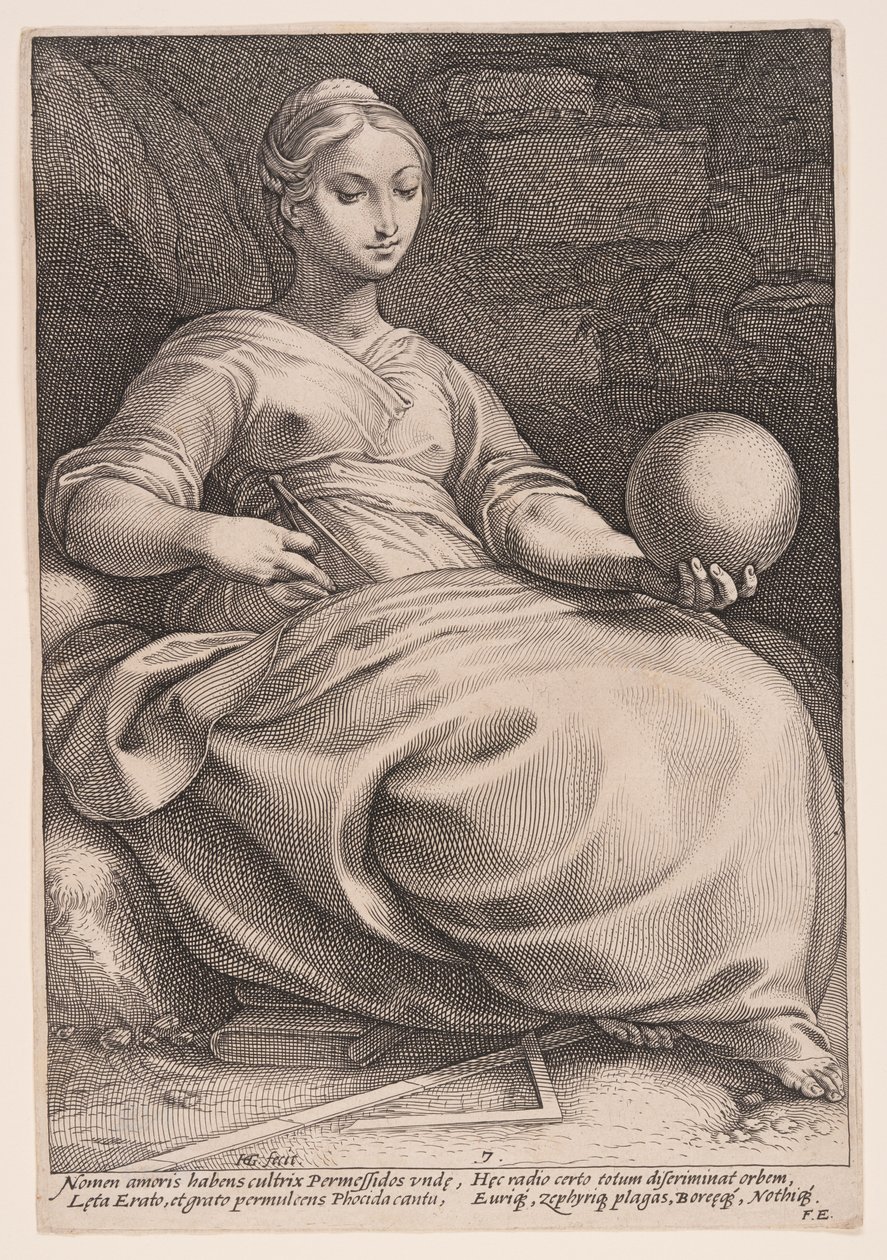 Erato, de Muze van de Lyrische Poëzie, uit De Negen Muzen door Hendrick Goltzius