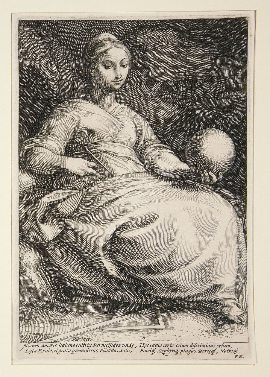 Erato, plaat 7 uit de serie De negen muzen door Hendrick Goltzius