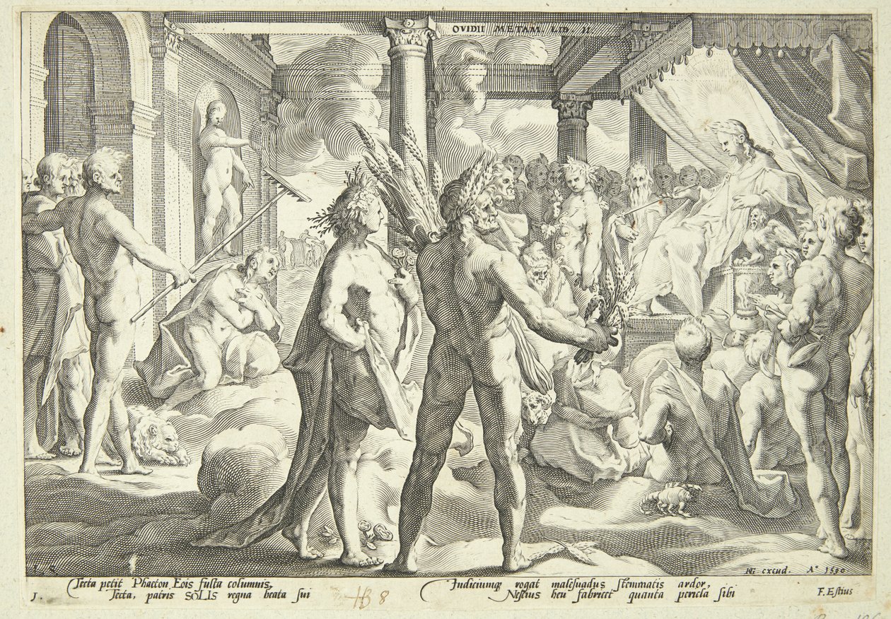 Faeton vraagt om de zonnewagen door Hendrick Goltzius