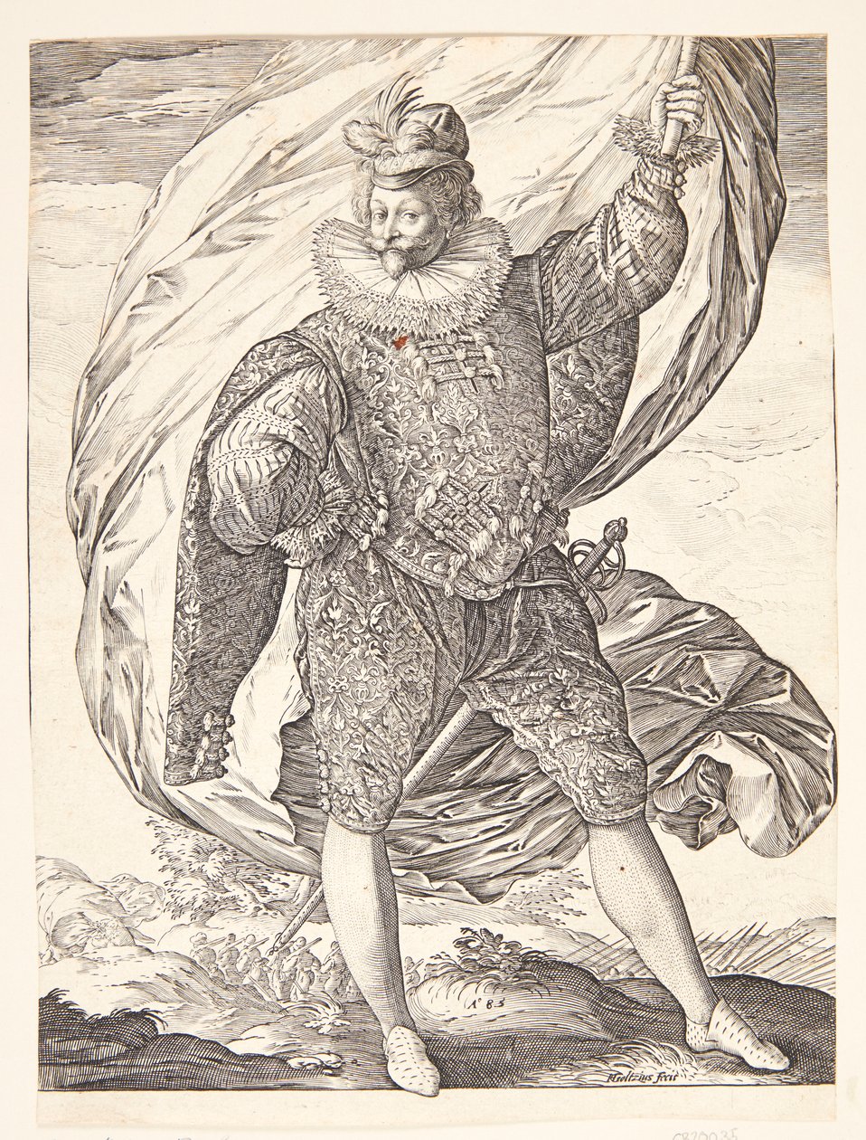 De vaandeldrager, naar rechts gewend door Hendrick Goltzius