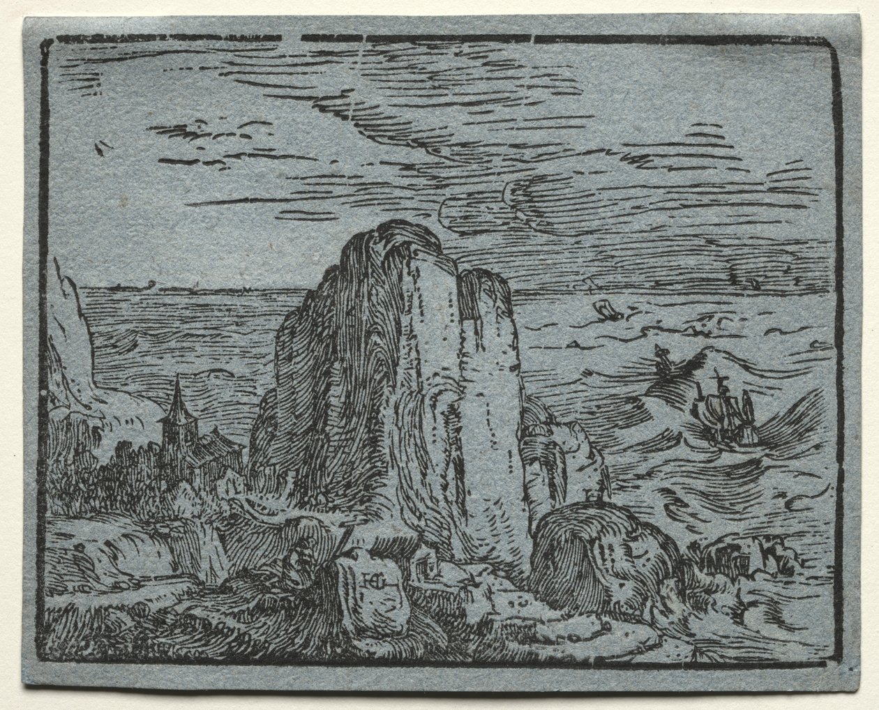 Vier Kleine Landschappen: Nr.4, Klif aan de Kust door Hendrick Goltzius