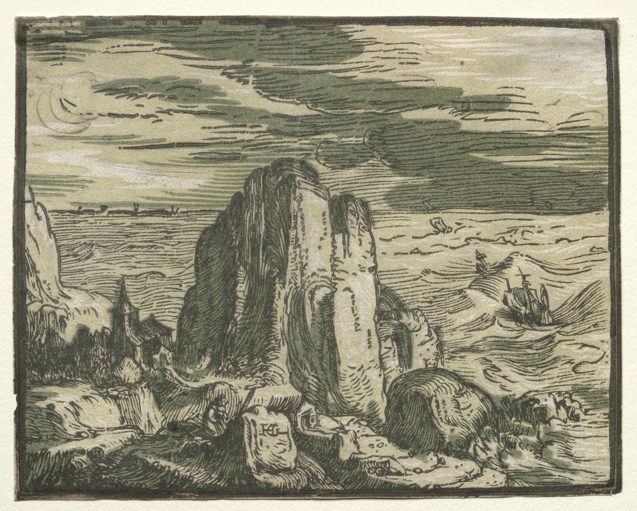 Vier Kleine Landschappen: Nr. 4, Klif aan de Kust door Hendrick Goltzius