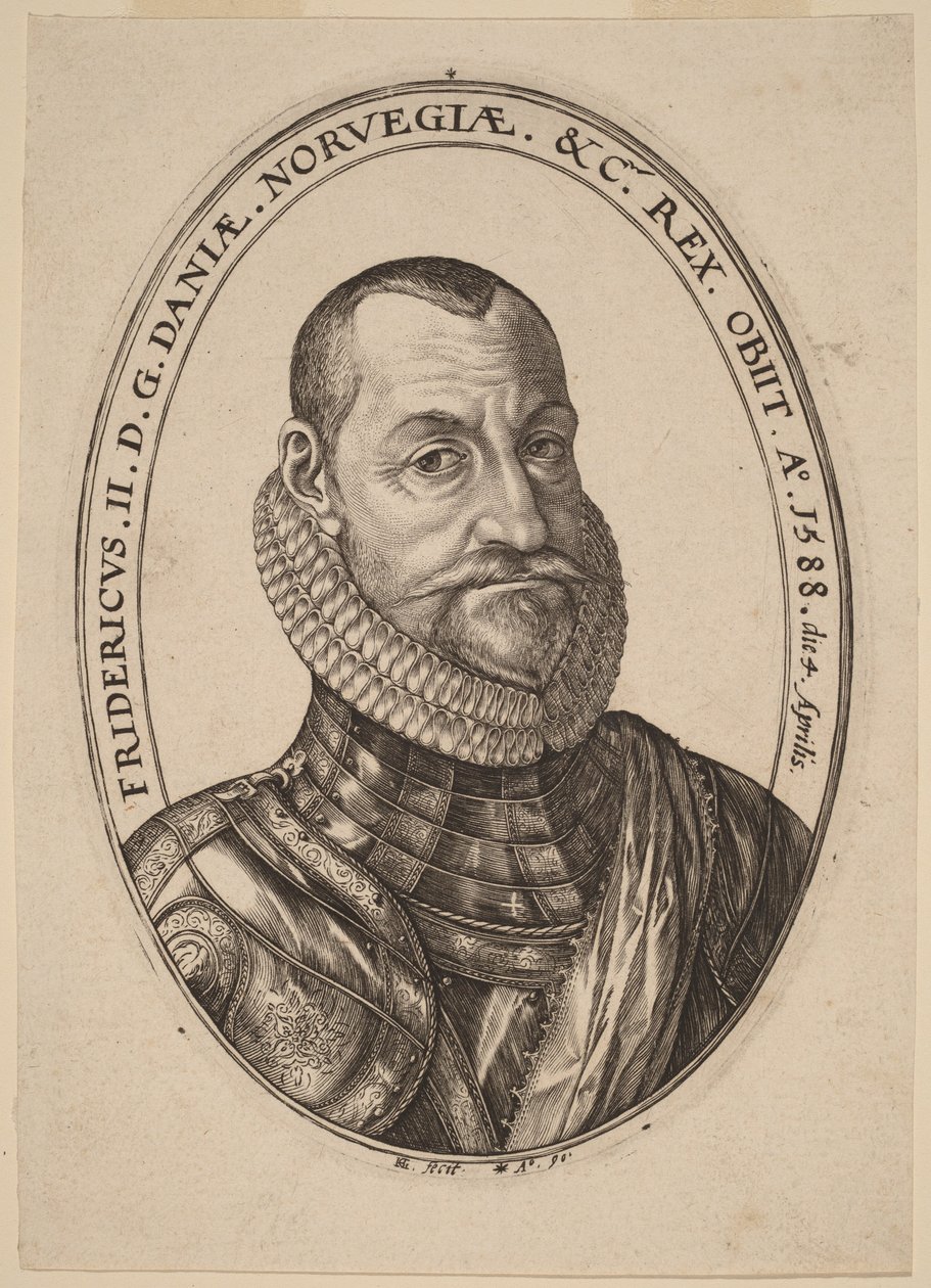Frederik II, koning van Denemarken en Noorwegen door Hendrick Goltzius