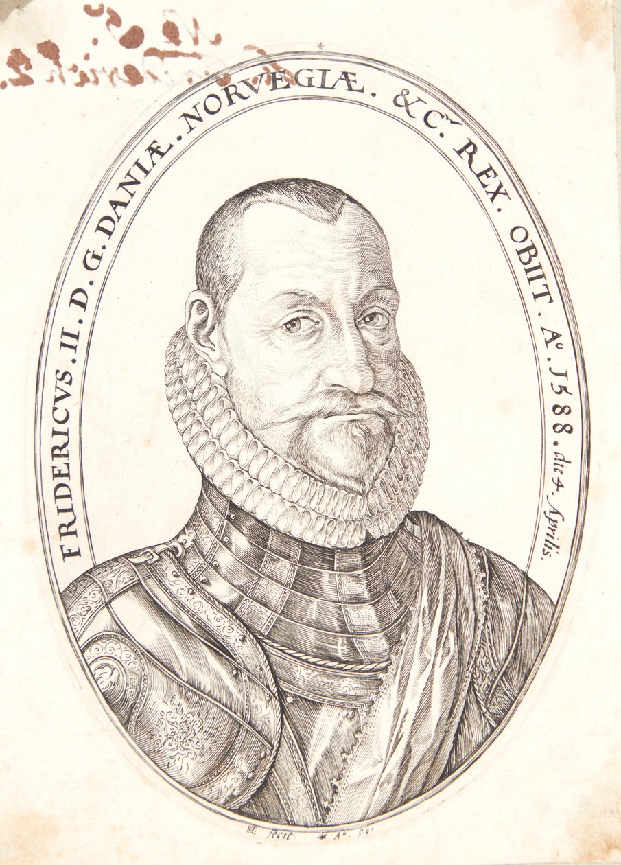 Frederik II, koning van Denemarken en Noorwegen door Hendrick Goltzius