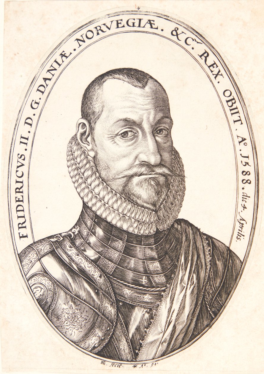 Frederik II, koning van Denemarken en Noorwegen door Hendrick Goltzius