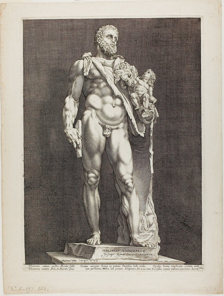 Hercules en Telephos, plaat twee uit Drie Beroemde Antieke Beelden door Hendrick Goltzius