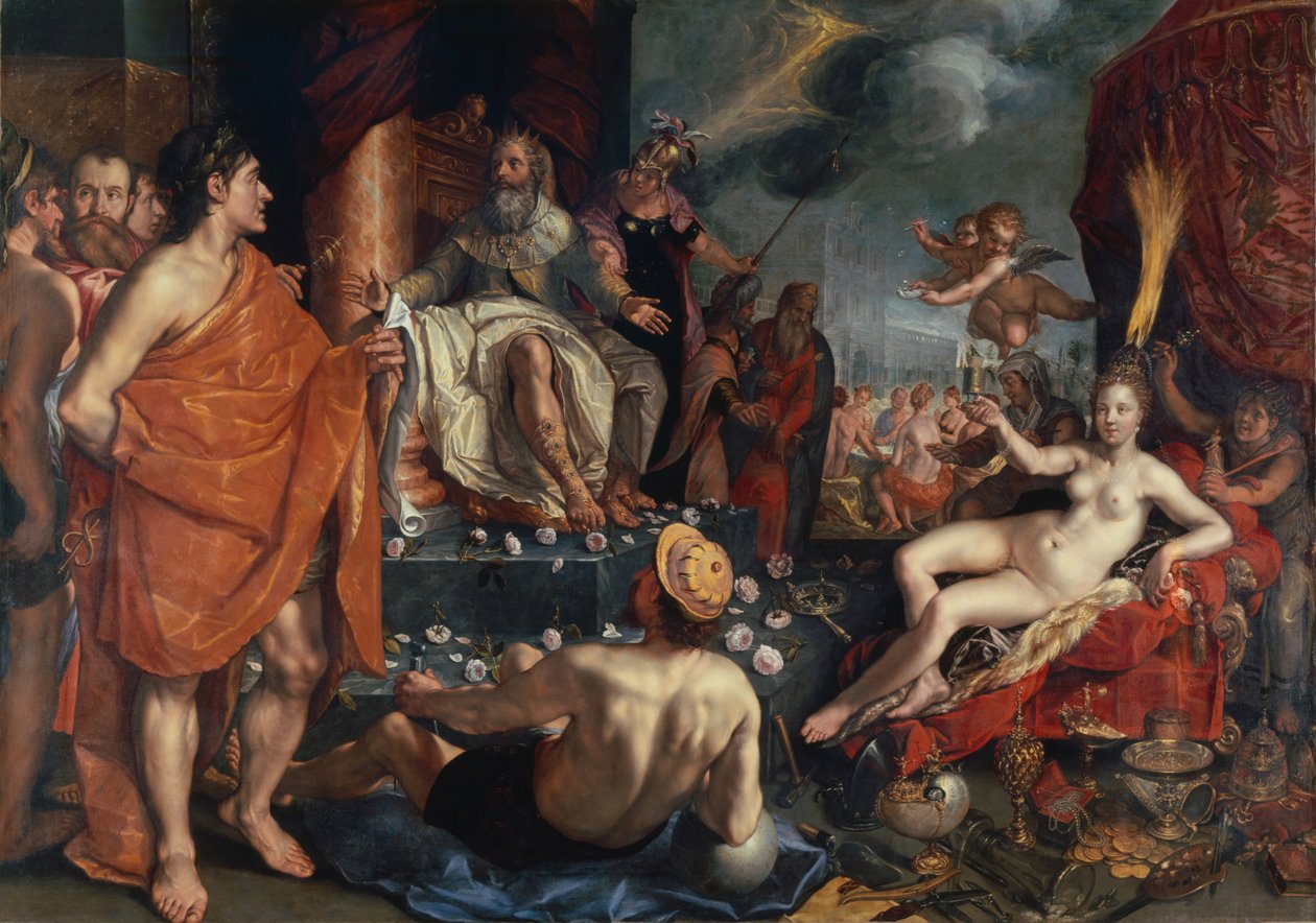 Hermes presenteert Pandora aan koning Epimetheus, 1611 door Hendrick Goltzius