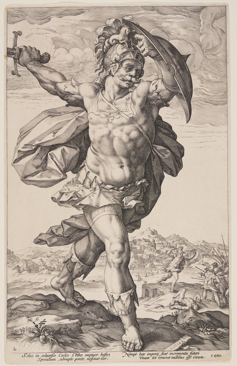 Horatius Cocles, uit De Romeinse Helden door Hendrick Goltzius