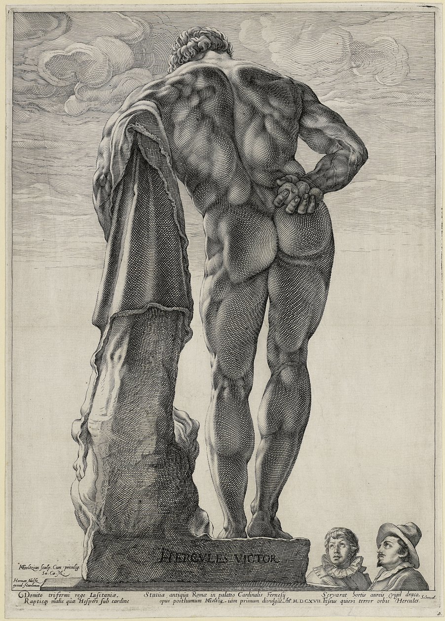 Jacob Matham en Hendrick Goltzius bekijken de Farnese Hercules door Hendrick Goltzius