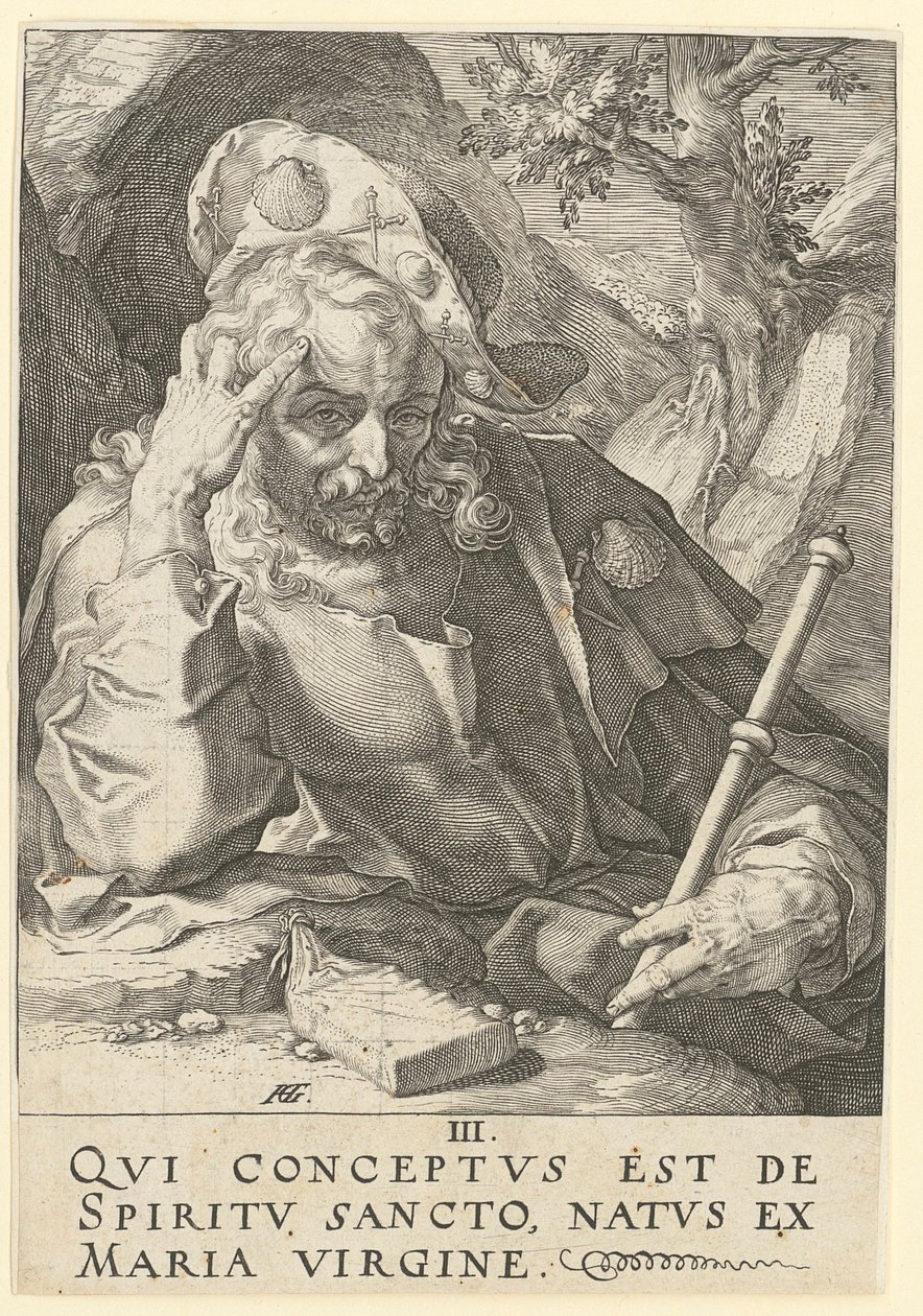 Jakobus de Oudere, blad 3 uit de serie „Christus, de twaalf apostelen en Paulus” door Hendrick Goltzius