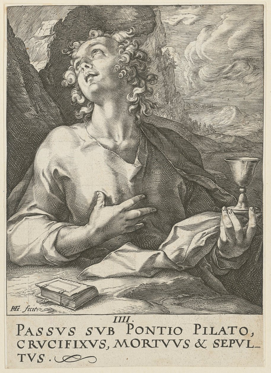 Johannes, blad 4 van de serie „Christus, de twaalf apostelen en Paulus“ door Hendrick Goltzius