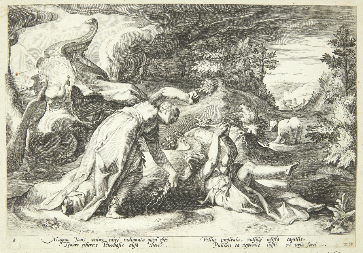 Juno verandert Kallisto in een beer door Hendrick Goltzius