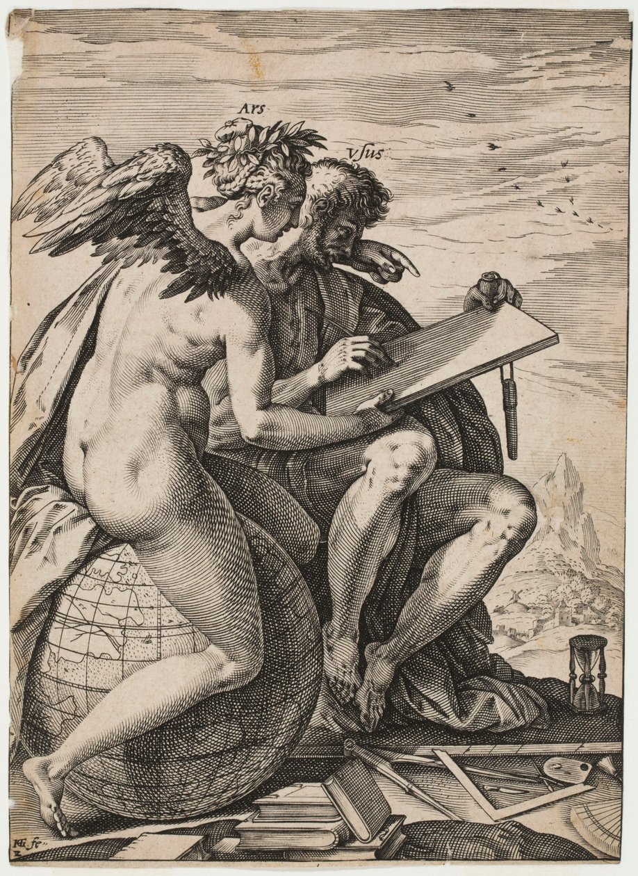Kunst en oefening (Ars, Usus) door Hendrick Goltzius