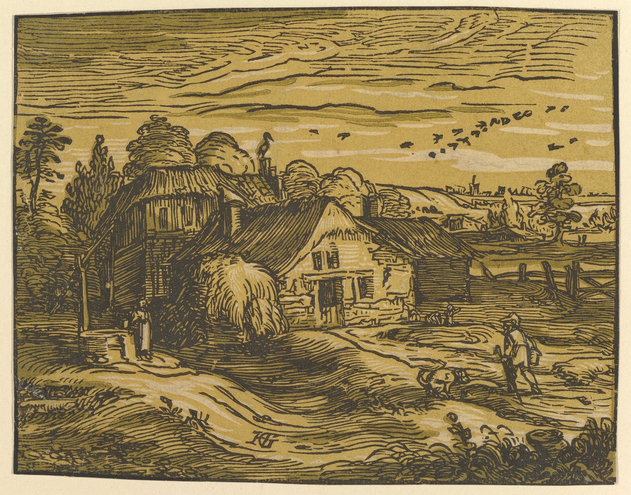 Landschap met huisje door Hendrick Goltzius
