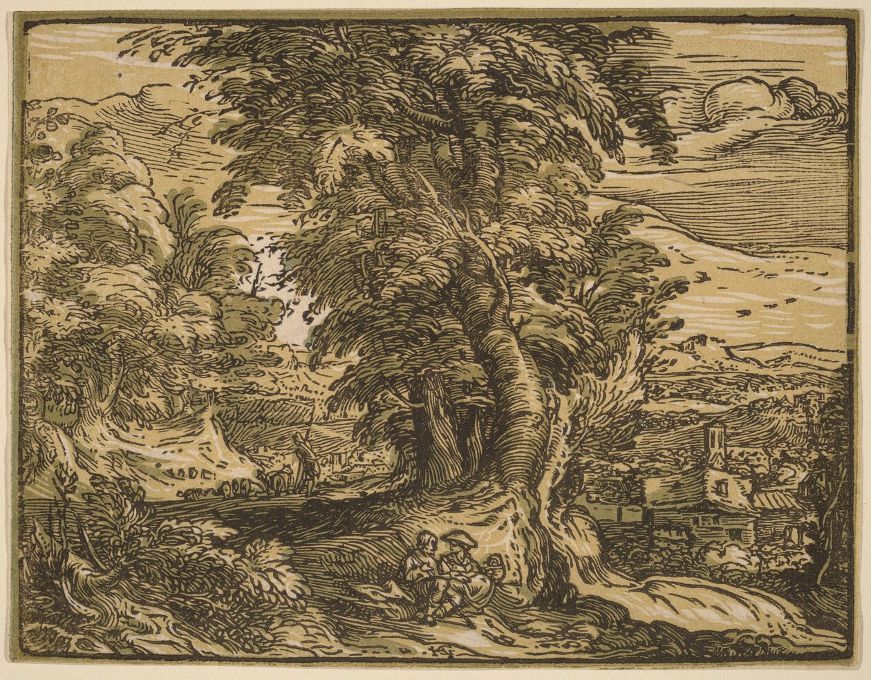 Landschap met een herderspaar door Hendrick Goltzius