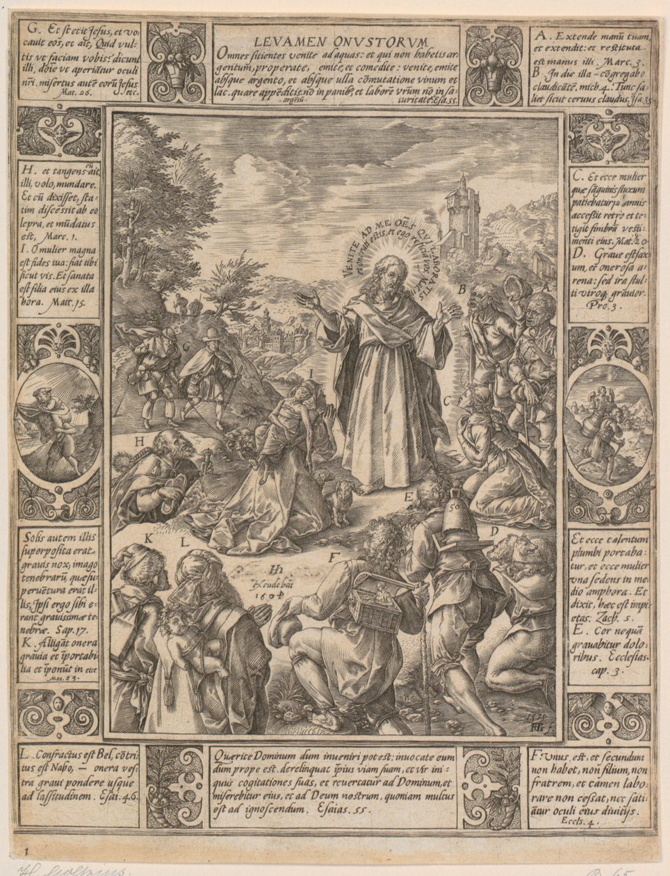 Levamen Onustrorum, blad 1 uit de reeks „Allegorieën van het christelijk geloof“ door Hendrick Goltzius