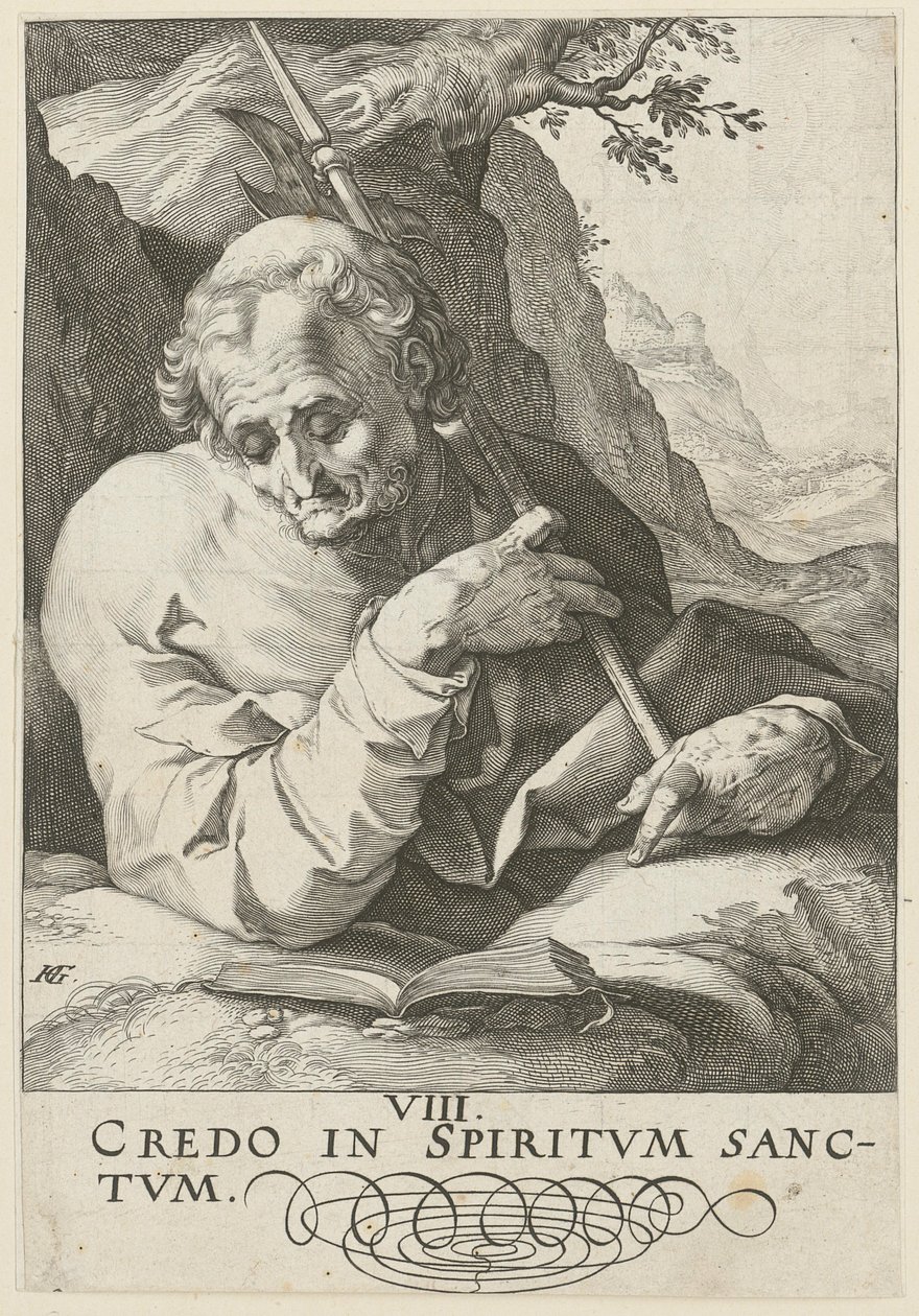 Matteüs, blad 9 uit de reeks „Christus, de twaalf apostelen en Paulus” door Hendrick Goltzius