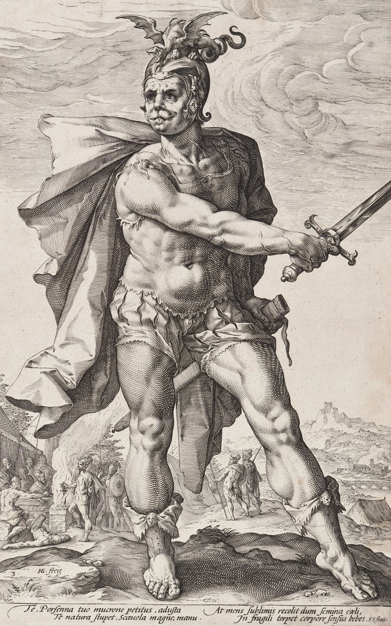 Mucius Scaevola (Romeinse helden, plaat 3) door Hendrick Goltzius