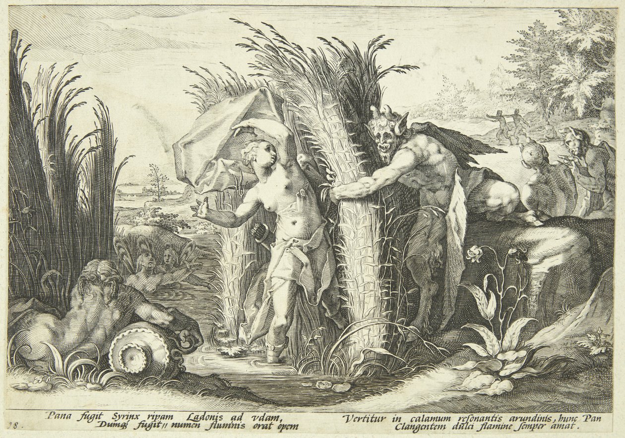 Pan en Syrinx door Hendrick Goltzius