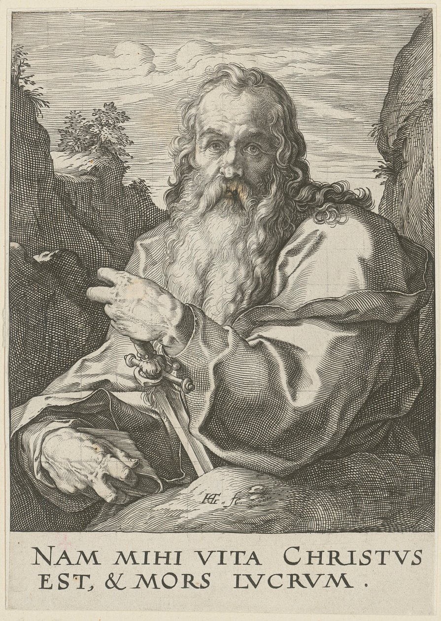Paulus, blad 14 van de serie „Christus, de twaalf apostelen en Paulus” door Hendrick Goltzius