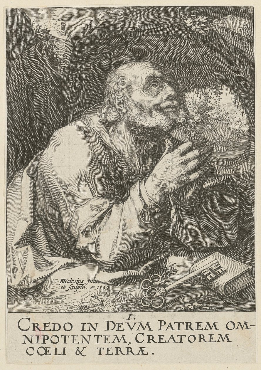 Petrus, blad 1 van de serie „Christus, de twaalf apostelen en Paulus” door Hendrick Goltzius