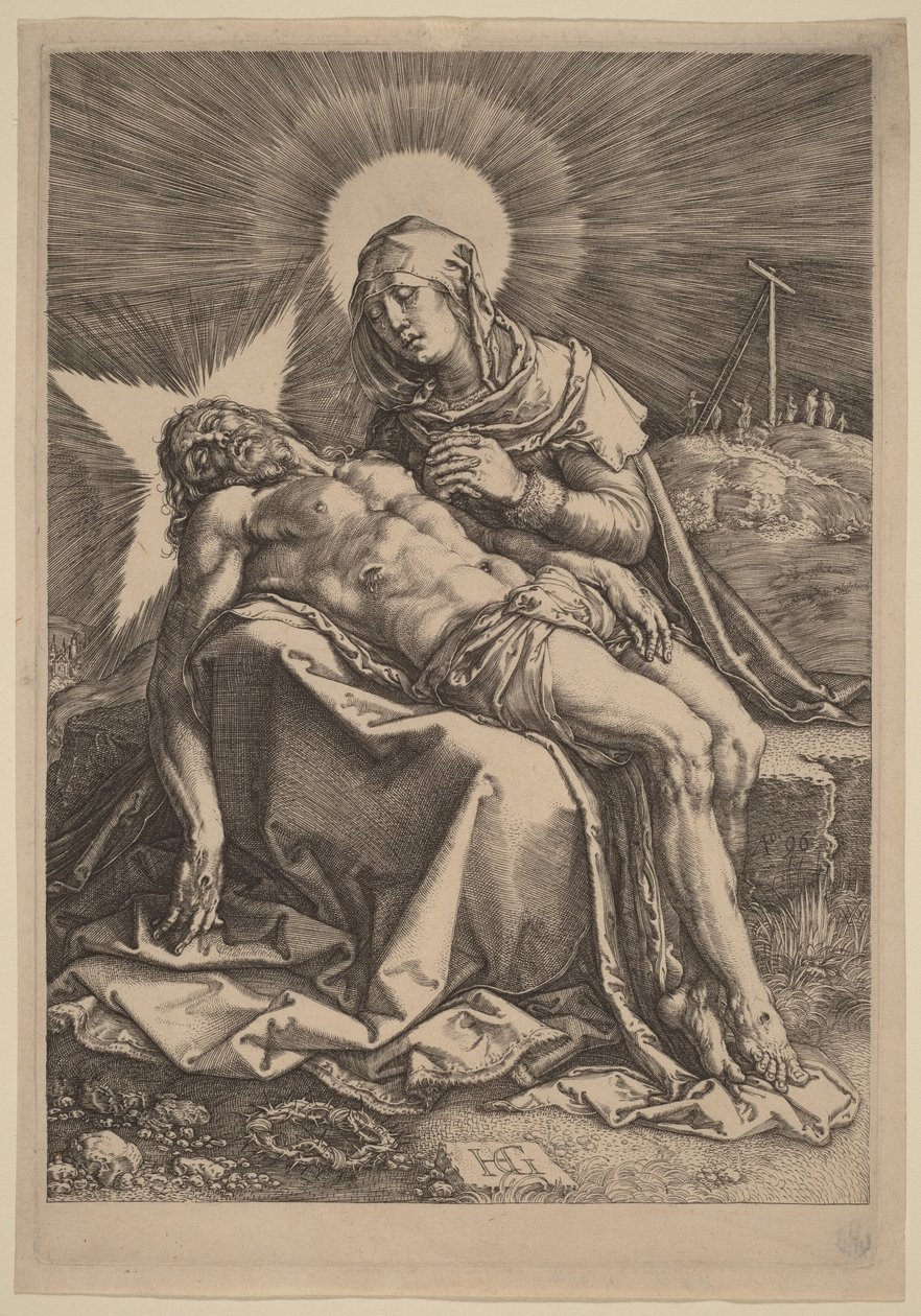 Pietà (De bedroefde Maagd met de dode Christus op haar schoot) door Hendrick Goltzius