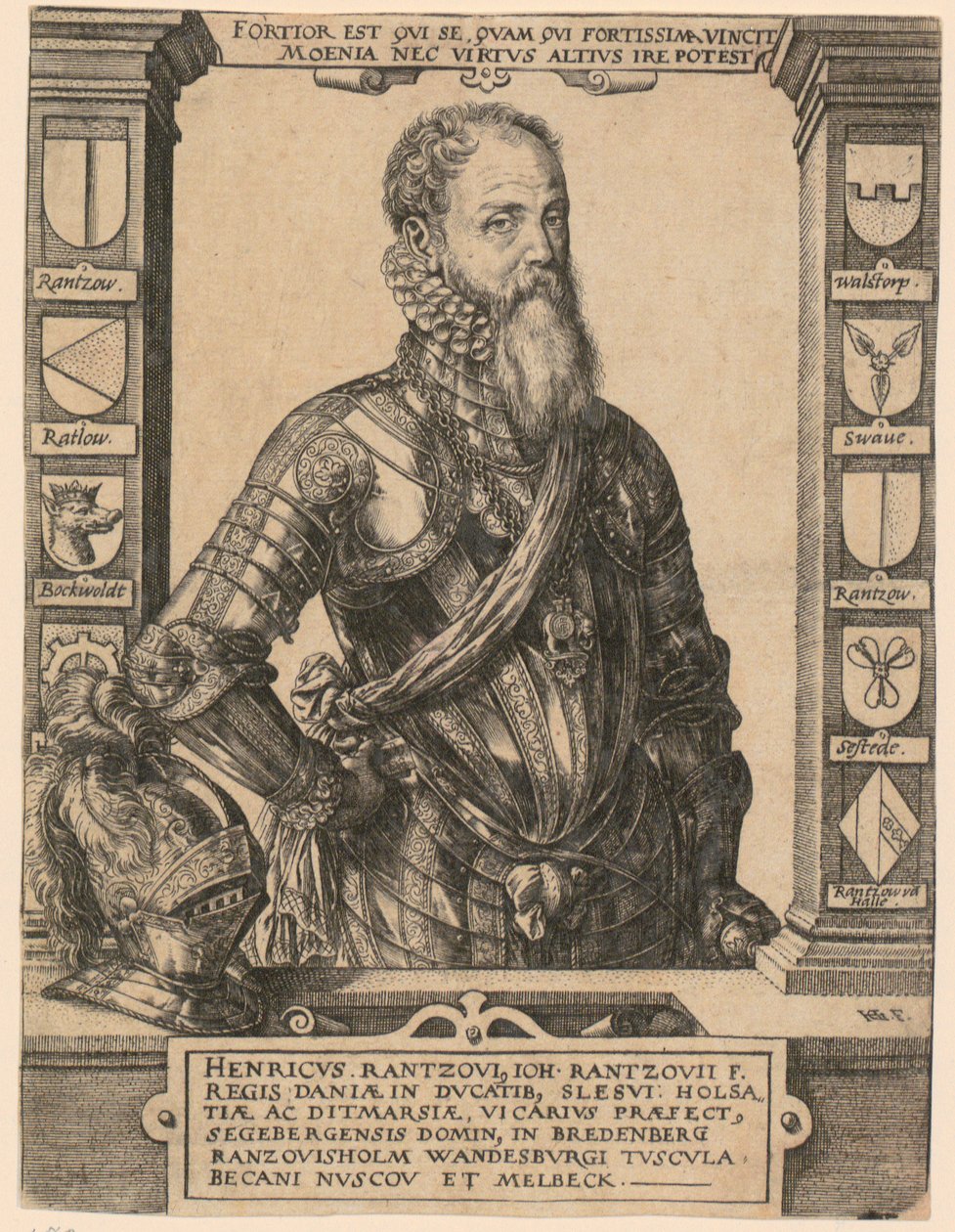 Portret van Henricus Rantzovius [Heinrich von Rantzau] door Hendrick Goltzius