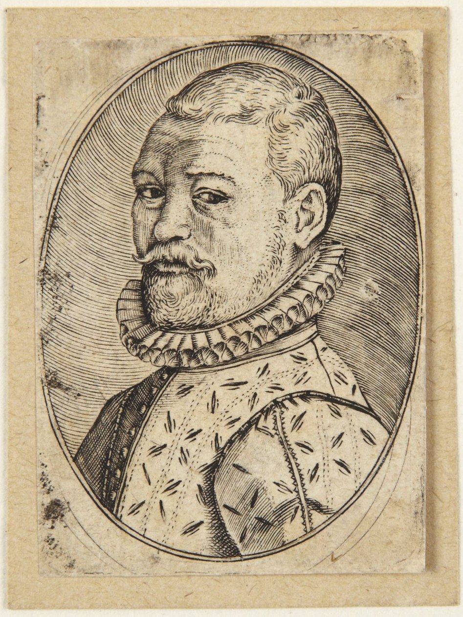 Portret van een naar links gedraaide man door Hendrick Goltzius