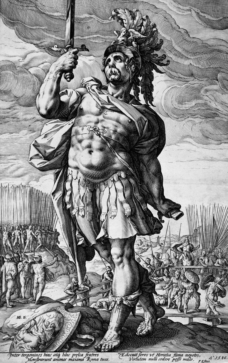 Horatius tot het publiek door Hendrick Goltzius