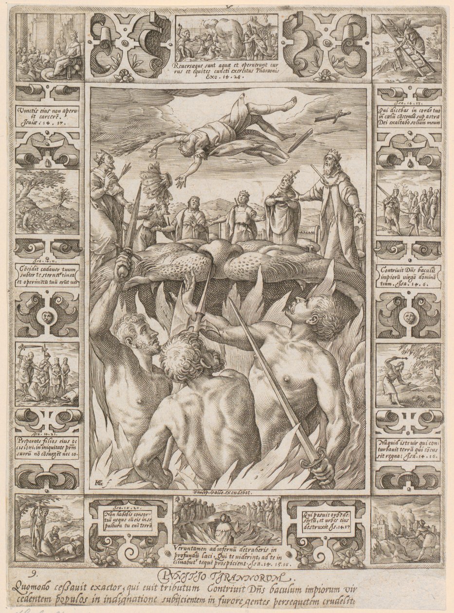Punitio tirannorum, blad 9 uit de reeks „Allegorieën van het christelijk geloof” door Hendrick Goltzius