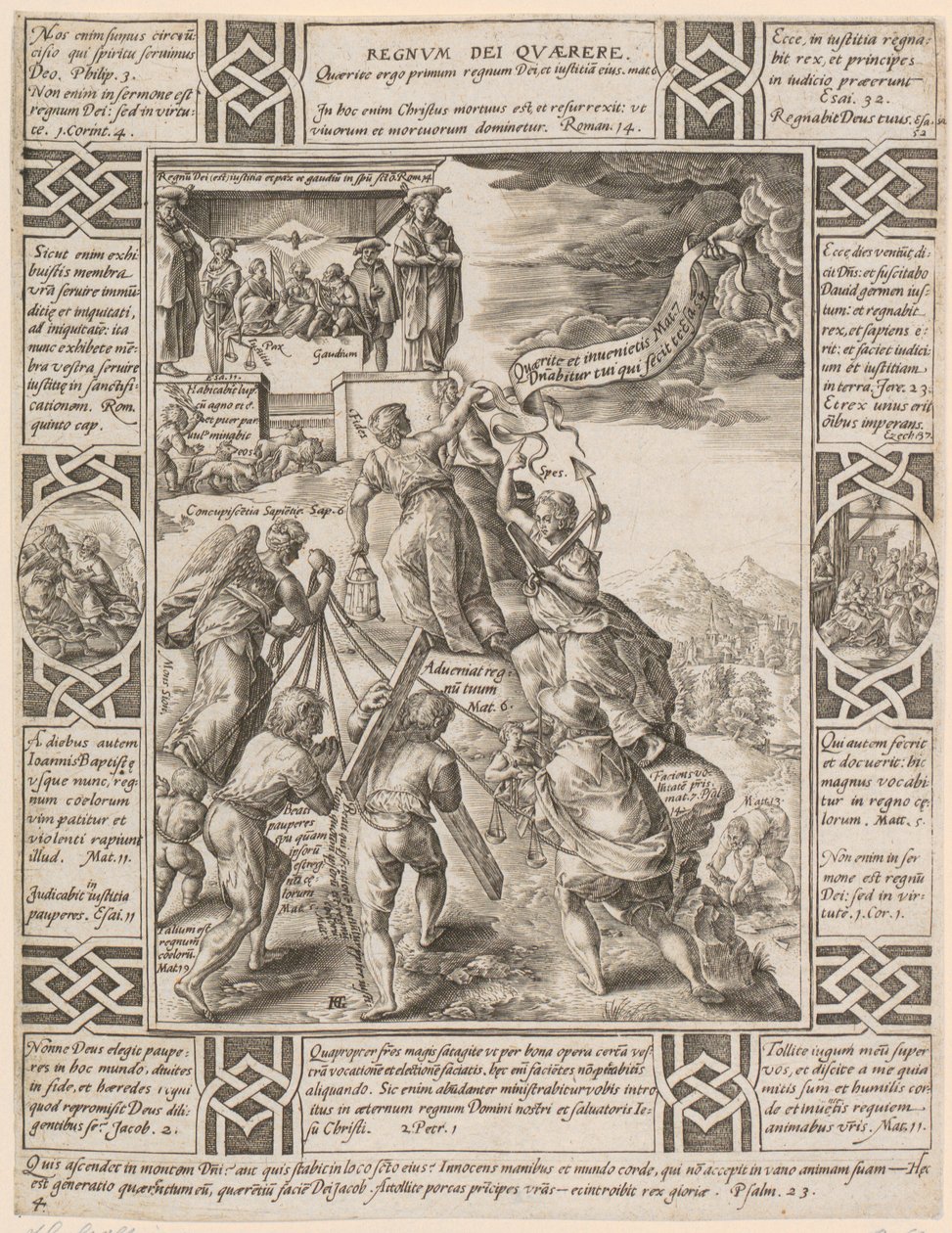 Regnum Dei quaerere, blad 4 van de reeks „Allegorieën van het christelijk geloof” door Hendrick Goltzius