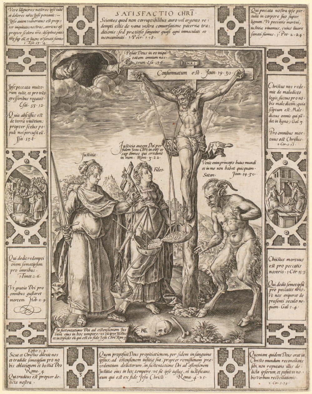 Satisfactio Christi, blad 3 uit de reeks "Allegorieën van het christelijk geloof" door Hendrick Goltzius