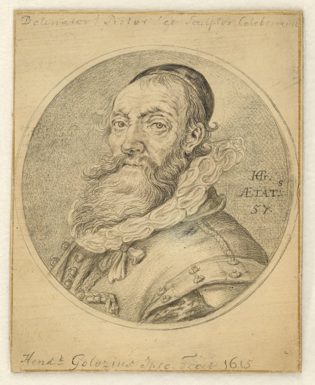 Zelfportret. Rond in een rechthoek door Hendrick Goltzius