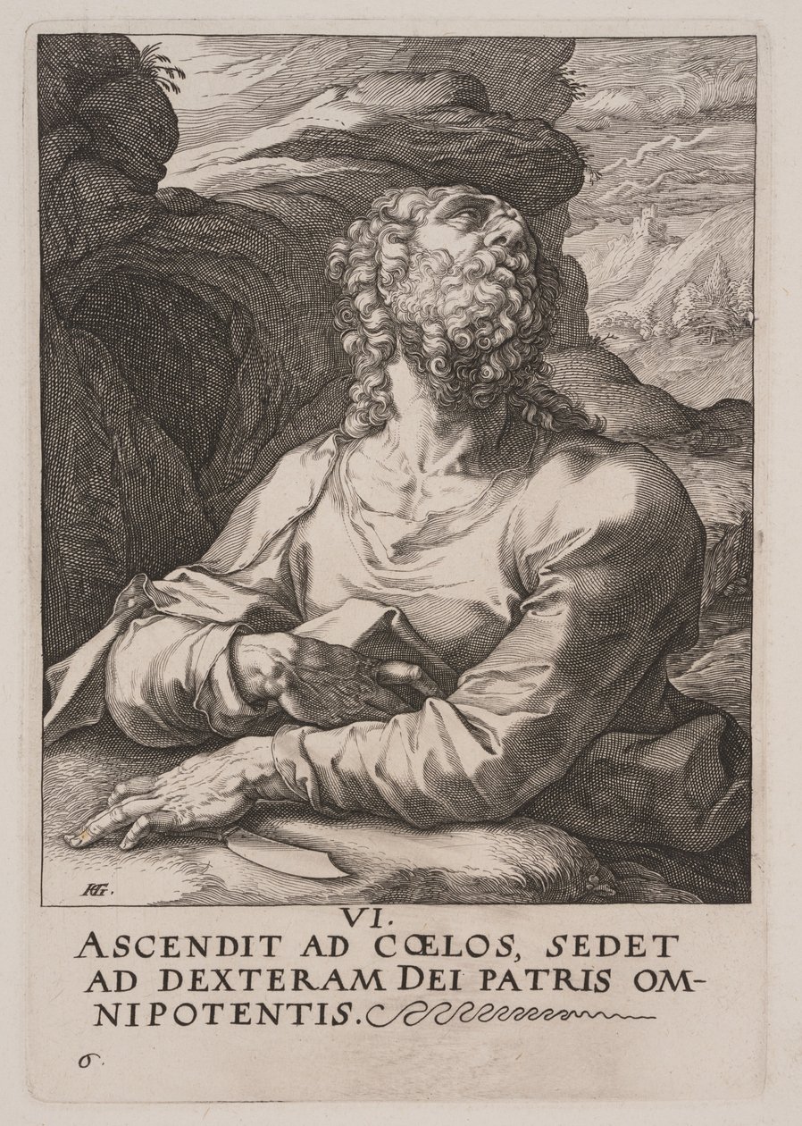 De heilige Bartholomeus, van Christus, de apostelen en Paulus met de geloofsbelijdenis door Hendrick Goltzius
