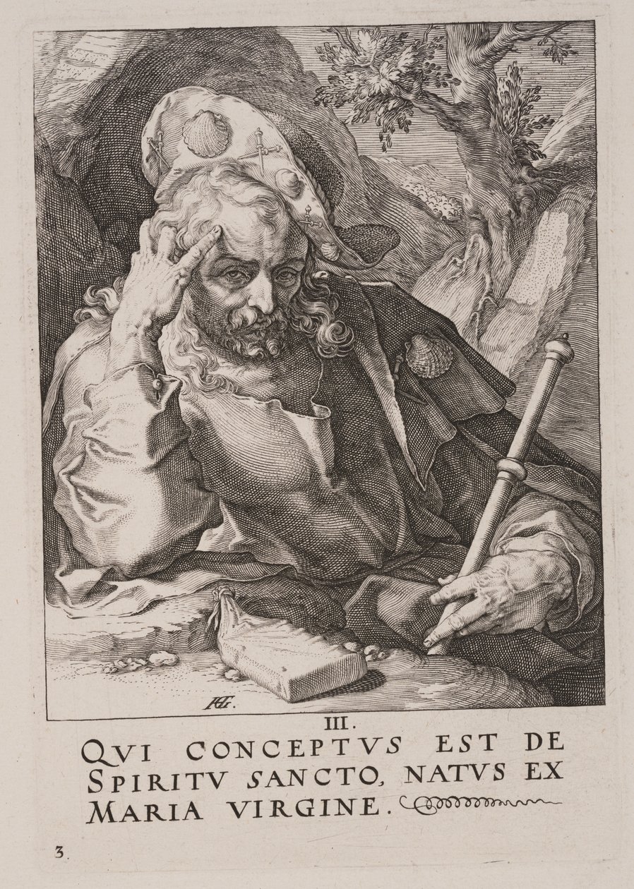 Jakobus de Grote, van Christus, de Apostelen en Paulus met de Geloofsbelijdenis door Hendrick Goltzius