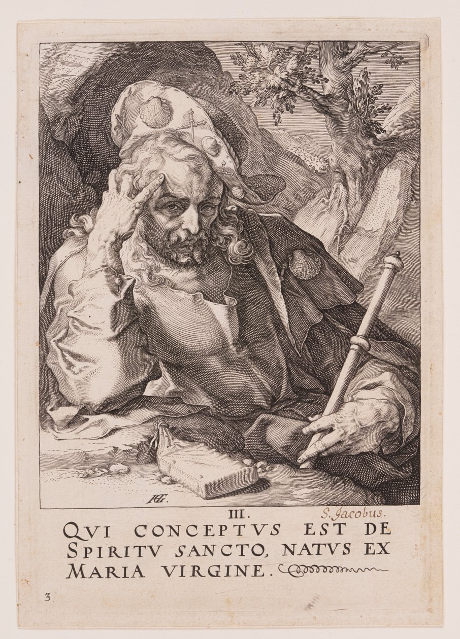 Jakobus de Grote, van Christus, de Apostelen en Paulus met de Geloofsbelijdenis door Hendrick Goltzius