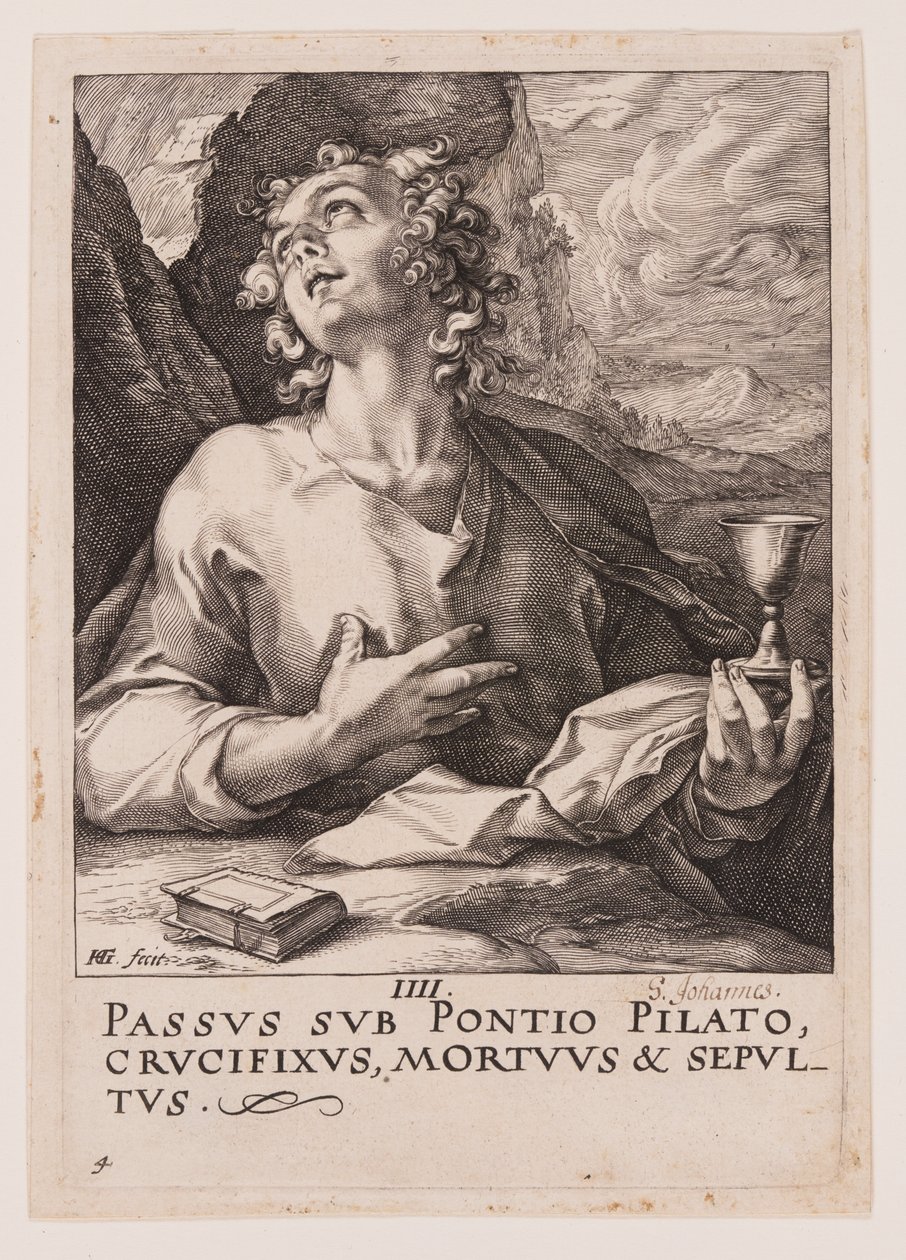 Johannes, van Christus, de apostelen en Paulus met de geloofsbelijdenis door Hendrick Goltzius