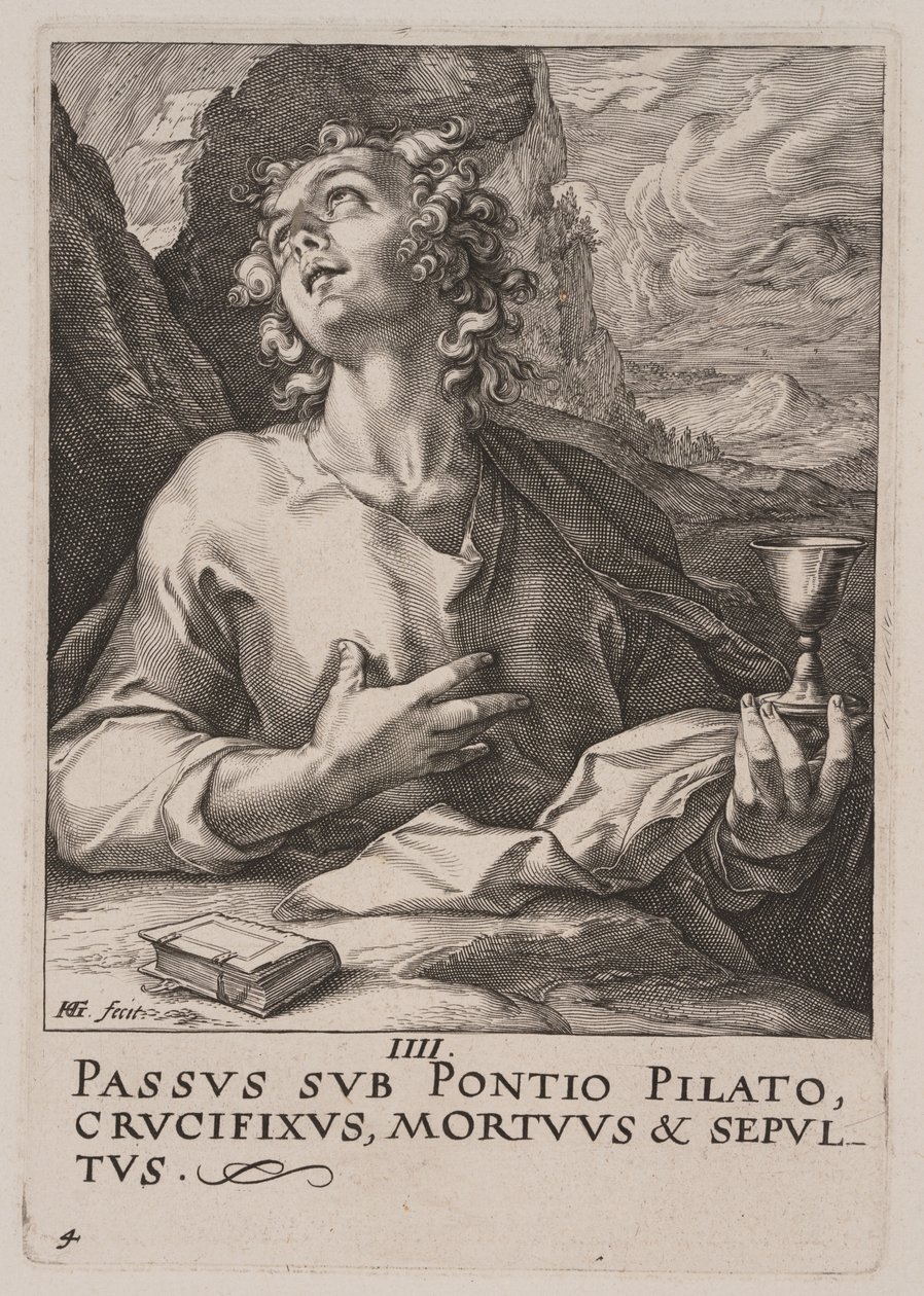 Johannes, van Christus, de apostelen en Paulus met de geloofsbelijdenis door Hendrick Goltzius