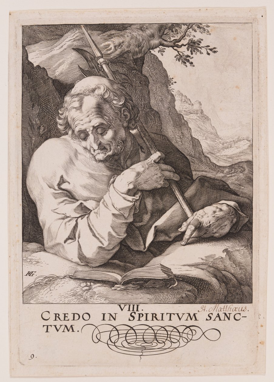 Mattheüs, van Christus, de apostelen en Paulus met de geloofsbelijdenis door Hendrick Goltzius