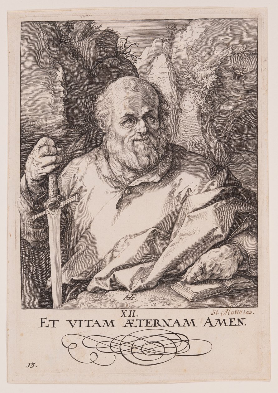 Matthias, van Christus, de Apostelen en Paulus met het Credo door Hendrick Goltzius