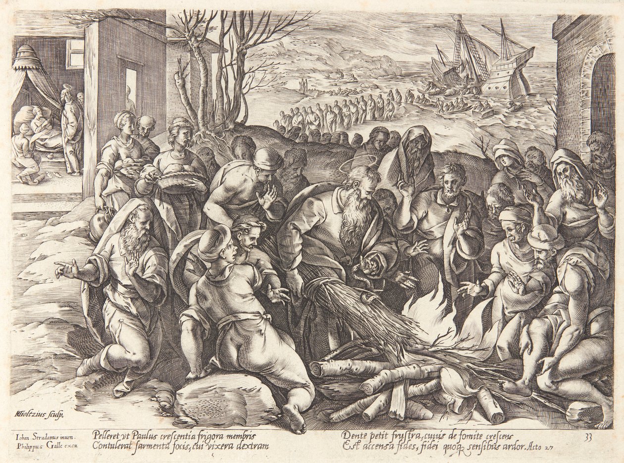 Sint-Paulus gebeten door de adder door Hendrick Goltzius