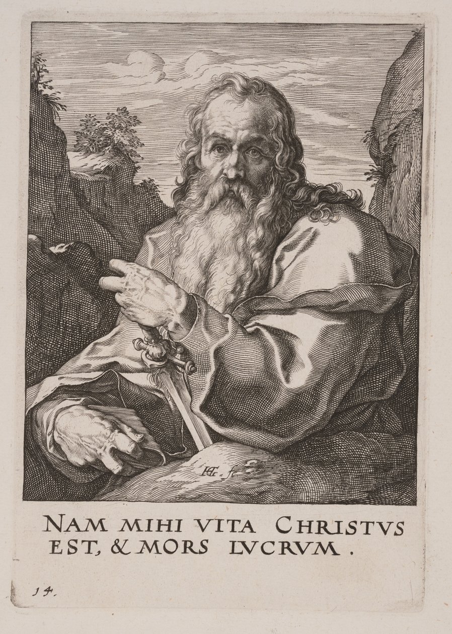 Paulus, van Christus, de apostelen en Paulus met de geloofsbelijdenis door Hendrick Goltzius