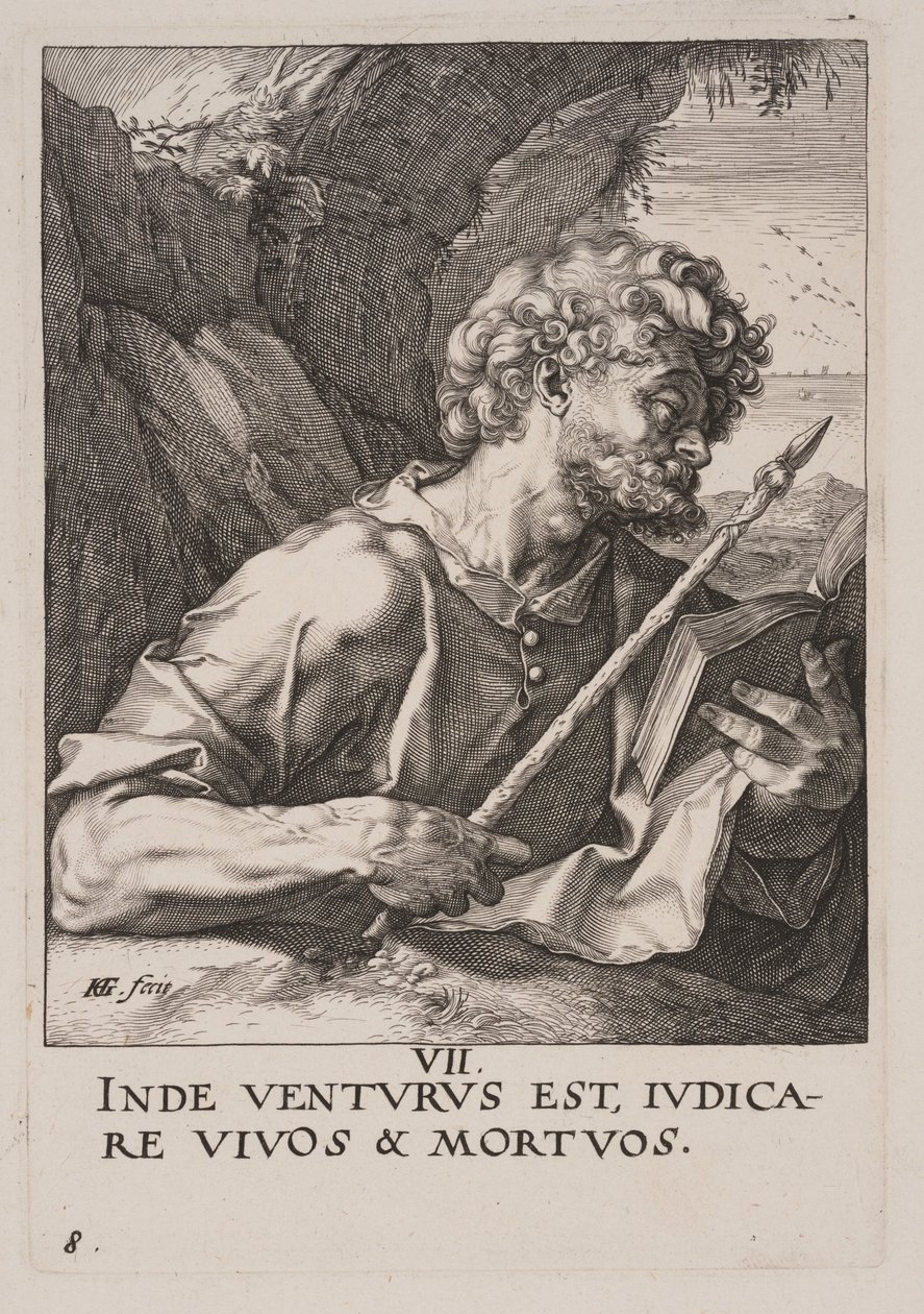 Thomas, van Christus, de apostelen en Paulus met de geloofsbelijdenis door Hendrick Goltzius