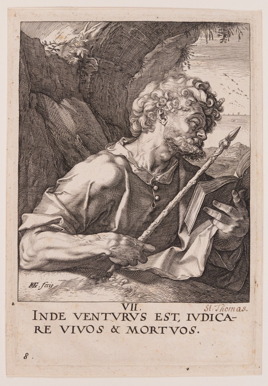 Thomas, van Christus, de apostelen en Paulus met de geloofsbelijdenis door Hendrick Goltzius