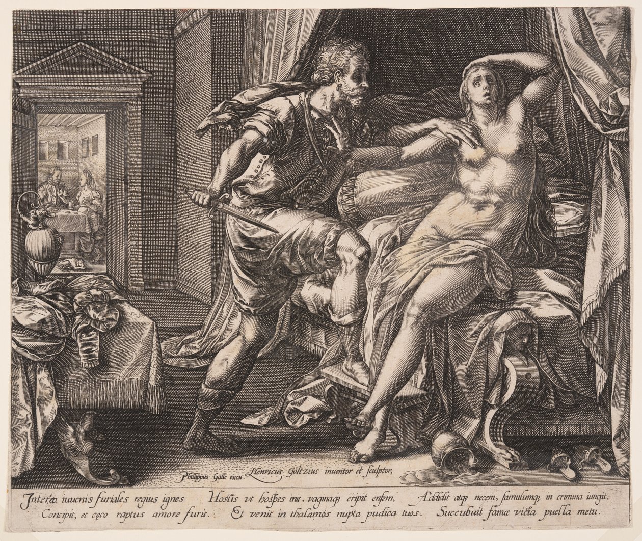 Tarquinius en Lucretia, uit Het verhaal van Lucretia door Hendrick Goltzius