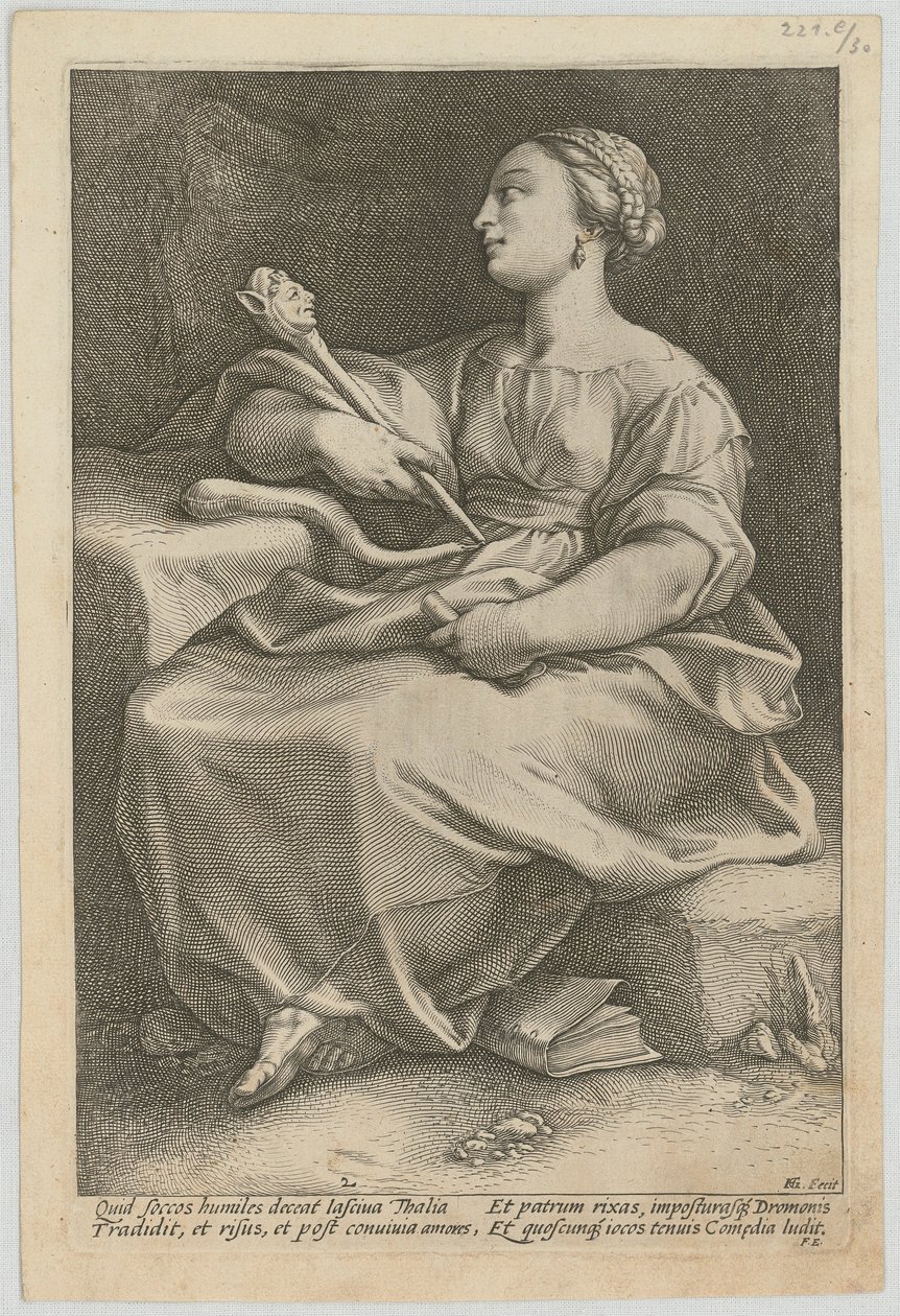 Thalia, blad 2 van de aflevering „Negen Muzen“ door Hendrick Goltzius