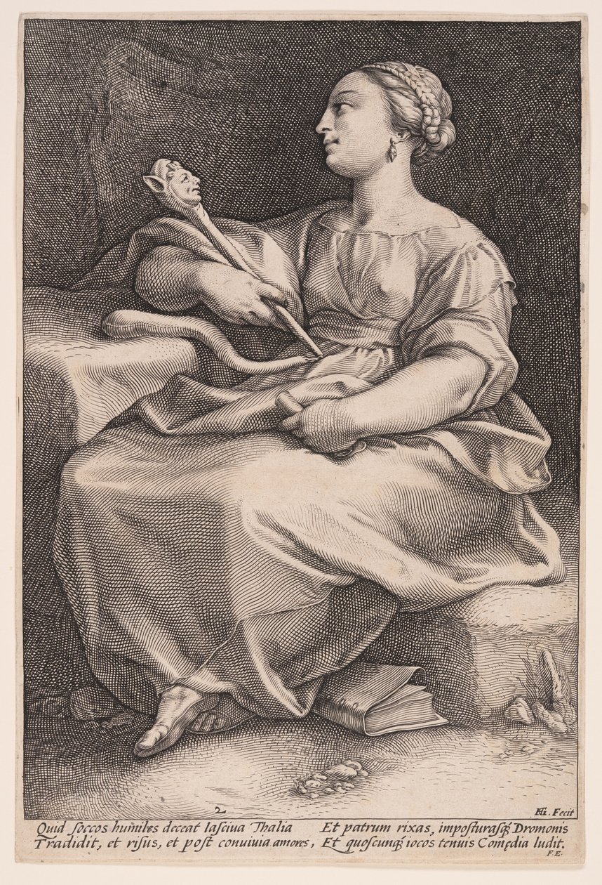 Thalia, de muze van de komedie, uit De negen muzen door Hendrick Goltzius