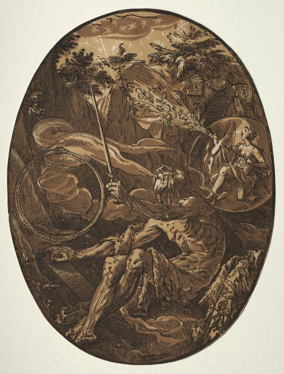 De Goden: Demogorgon in de Grot van Eeuwigheid door Hendrick Goltzius